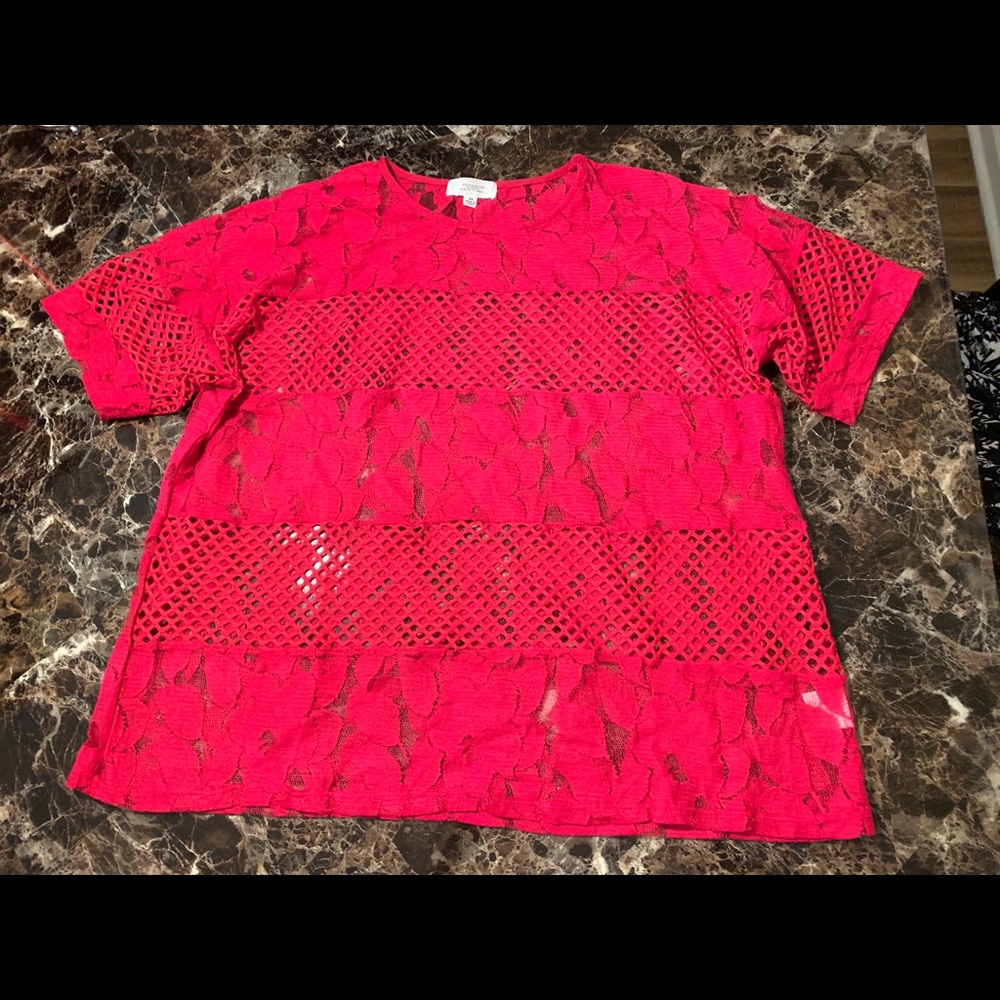 See through plus size floral mesh top